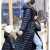 New York Street Style Irina Shayk Black Puffer Hooded Coat