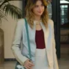 Nicole Wallace Culpa Nuestra Sky Blue Leather Jacket For Sale