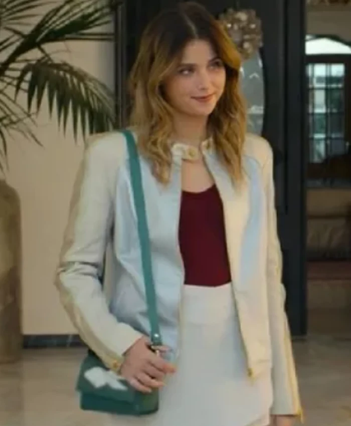 Nicole Wallace Culpa Nuestra Sky Blue Leather Jacket For Sale