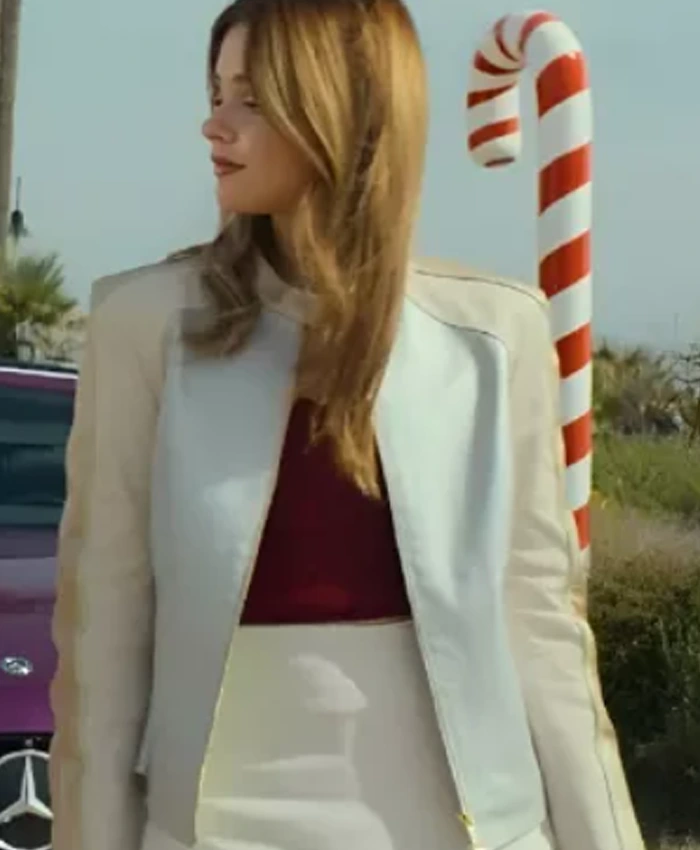 Nicole Wallace Culpa Nuestra Sky Blue Leather Jacket