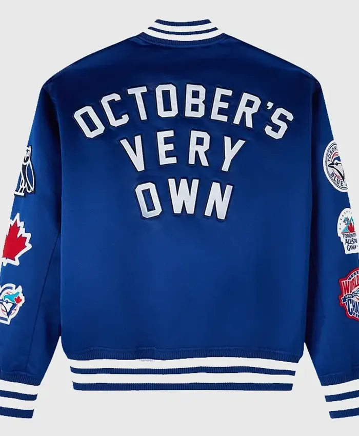 OVO x New Era x MLB Toronto Blue Varsity Jacket Back