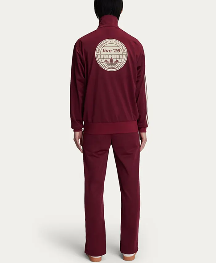 Oasis x Adidas 2025 White Stipped Tracksuit Maroon Back (1)