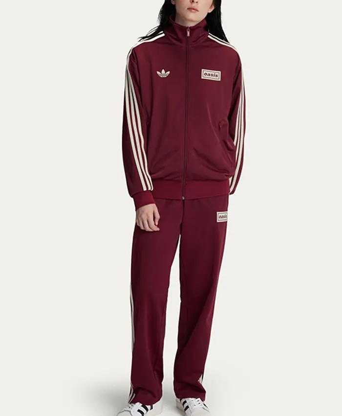 Oasis x Adidas 2025 White Stipped Tracksuit Maroon