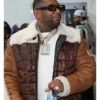 Rapper Maino Let’s Rap About It Podcast Brown Quilted Shearling Leather Jacket