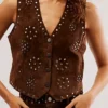 River Heartland S19 Brown Suede Studded Vest For Sale