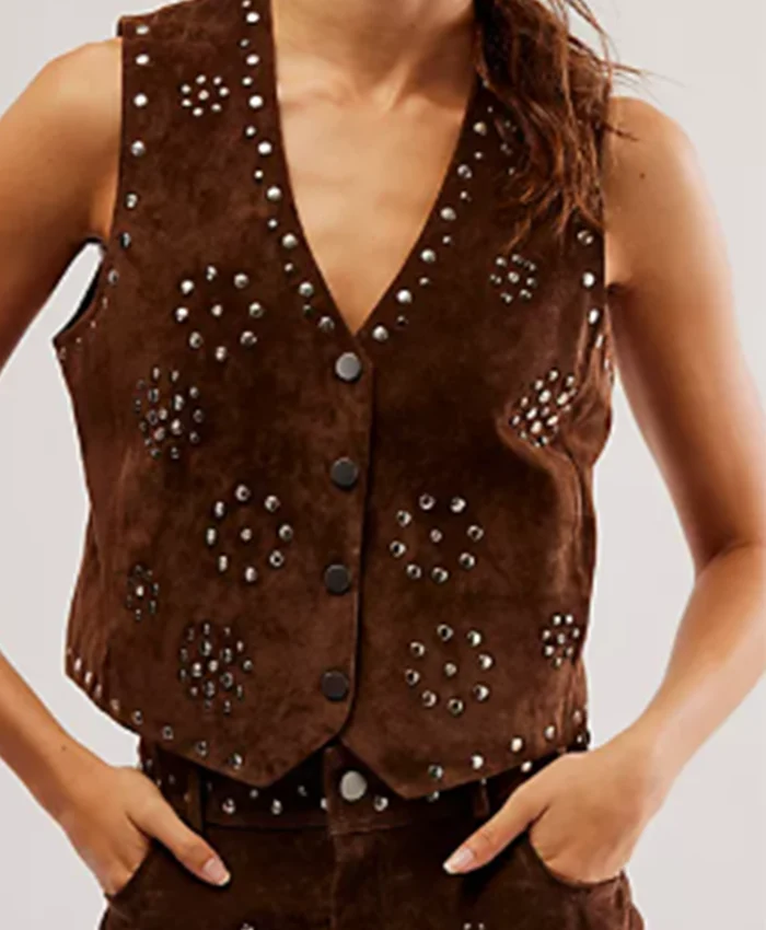 River Heartland S19 Brown Suede Studded Vest For Sale