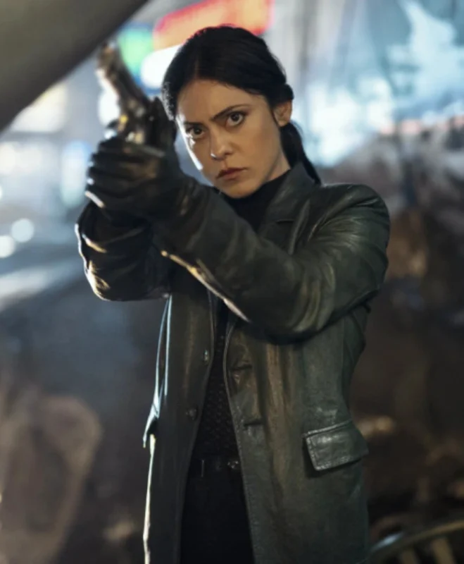 Rosa Salazar Play Dirty Black Leather Coat Front