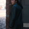 Rosa Salazar Play Dirty Black Leather Coat Front Back