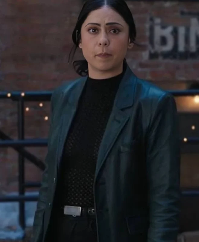 Rosa Salazar Play Dirty Black Leather Coat Front Front
