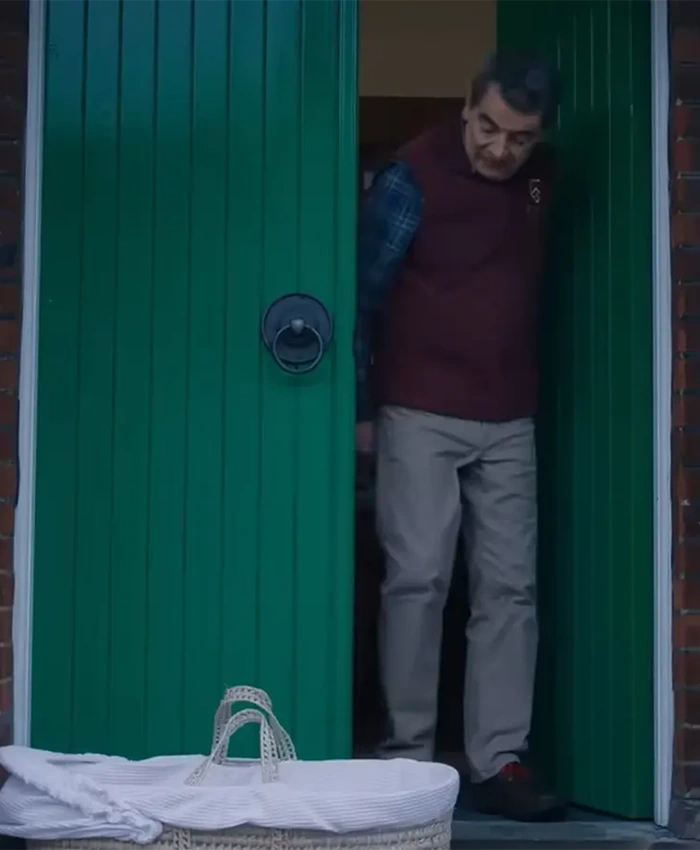 Rowan Atkinson Man vs Baby Maroon Vest For Sale