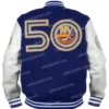 Royal 50th Anniversary New York Islanders Varsity Full-Snap Wool Leather Jacket