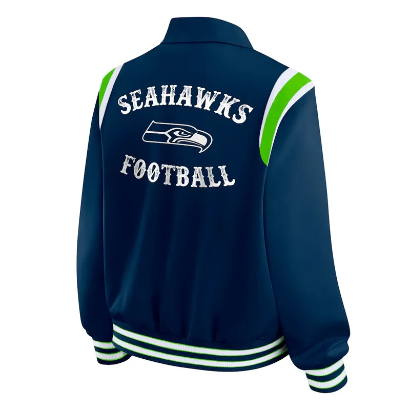 Seattle Seahawks Lightweight Navy Varsity Full-Snap Satin Jacket