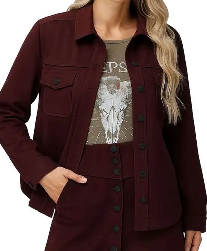 Shop Amber Oliveras Countdown S01 Maroon Jacket