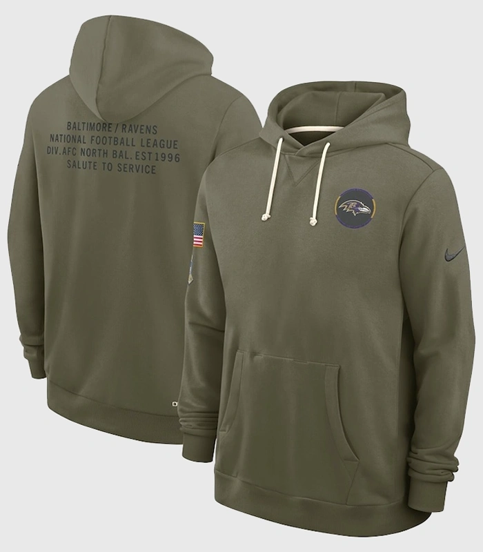 Shop Baltimore Ravens 2025 Salute to Service Olive Hoodie