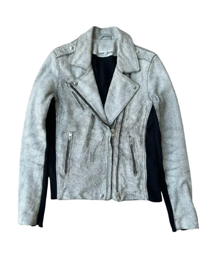 Shop Daryn Carp The Today Show Silver Metallic Leather Biker Jacket