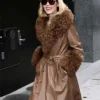Shop Goldie Boutilier Brown Shearling Leather Coat