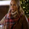 Shop Laura Vandervoort Melt My Heart This Christmas Brown Leather Coat