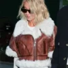 Shop NYC Sydney Sweeney Shearling Brown Leather Jacket