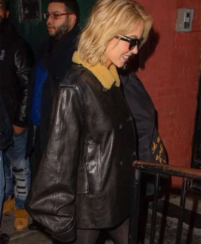 Shop New York City Sydney Sweeney Black Shearling Jacket