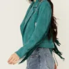 Shop River Heartland S19 Studded Fringe Teal Jacket