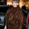 Shop Taylor Swift NYC Brown Leather Jacket