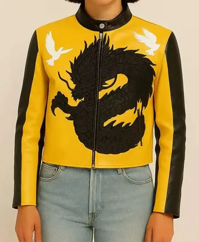 Singer Dua Lipa Buenos Aires Dragon Yellow and Black Leather Jacket