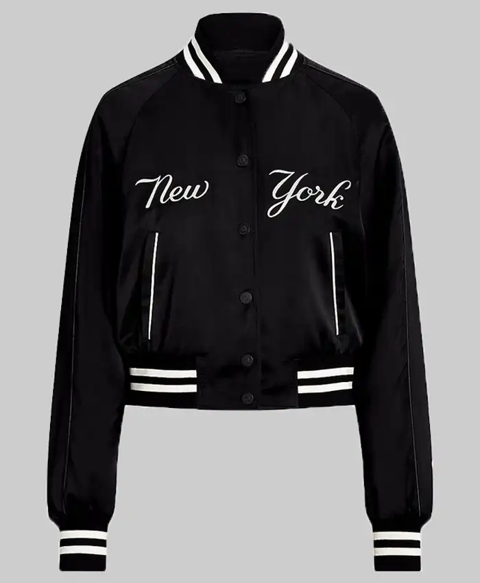 Singer Shoshana Bean New York Yankees Black Satin Starter Jacket