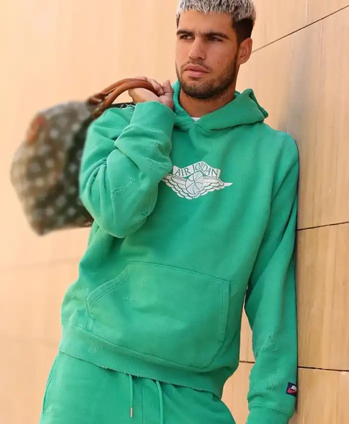 Spanish Tennis Player Carlos Alcaraz Six Kings Slam 2025 Riyadh Air Jordan Green Pullover Hoodie