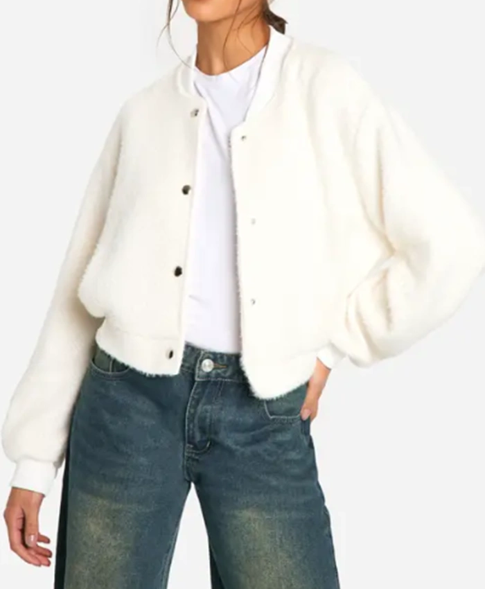 Stacey Solomon Stacey and Joe S02 White Bomber Jacket For Sale