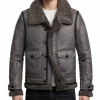 Stylish Grey Sheepskin Aviator Shearling Leather Jacket