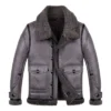 Stylish Grey Sheepskin Aviator Shearling Leather Jacket