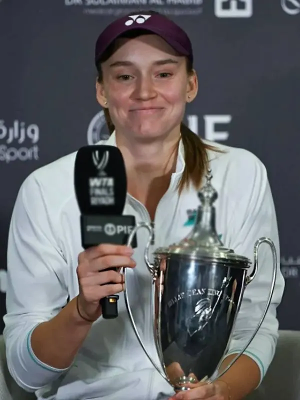 Tennis player Elena Rybakina WTA Finals White Jacket
