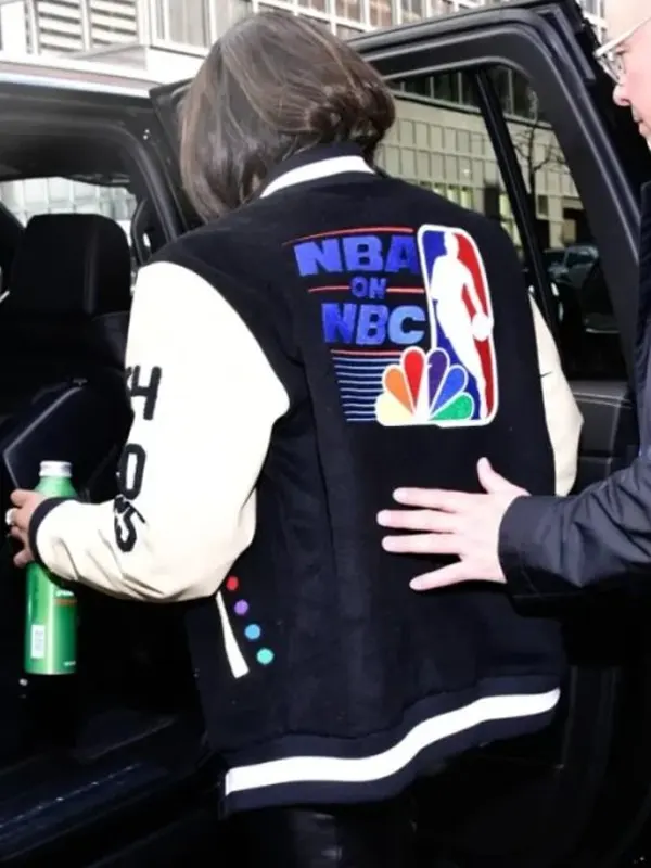 Tiffany Haddish NYC 2025 NBA on NBC Black & Cream Letterman with 90s Graphic Patches Varsity Jacket