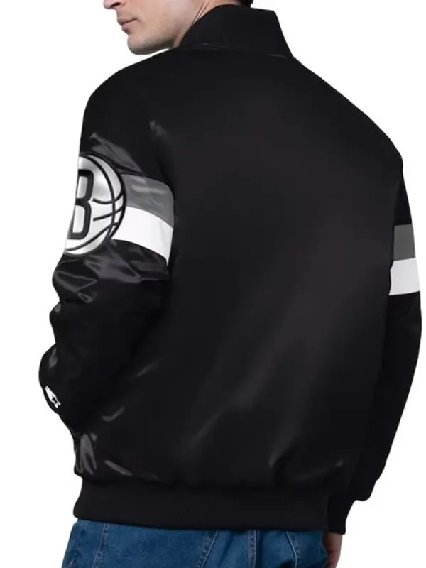 Triple Option Brooklyn Nets Full-Snap Varsity Satin Jacket