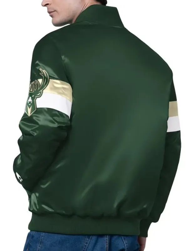 Triple Option Milwaukee Bucks Full-Snap Varsity Satin Jacket