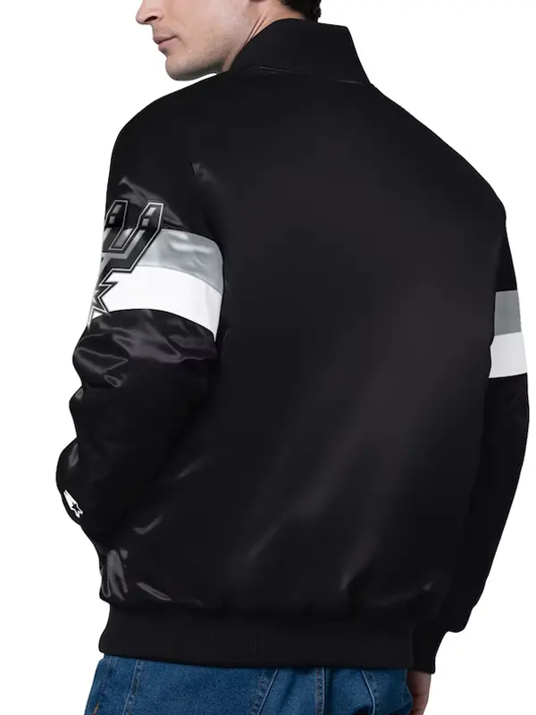 Triple Option San Antonio Spurs Full-Snap Varsity Black Satin Jacket