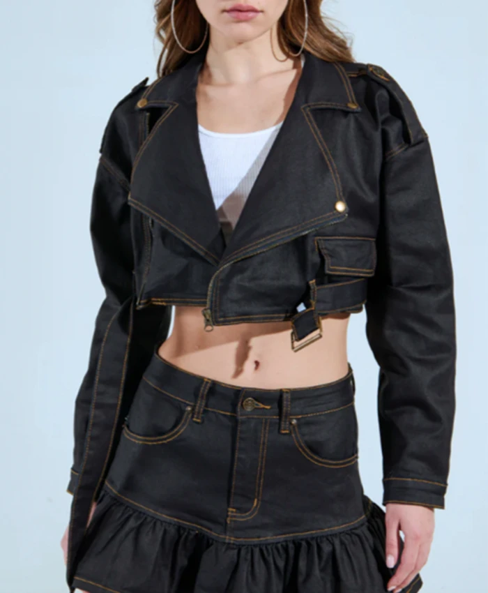 Trisha Mann Beyond the Gates Denim Cropped Jacket For Sale