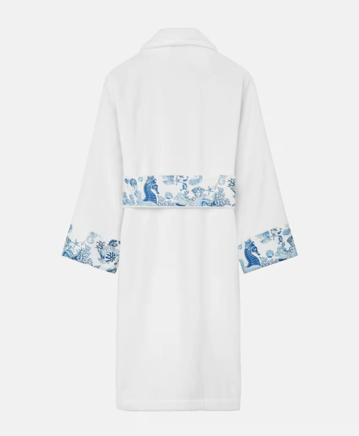 Versace Coral Theatre White Robe with Blue Printed Belt