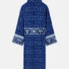 Versace Navy Bathrobe With Baroque Print Belt