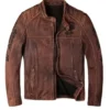 Vintage Brown Motorcycle Skull Brown Leather Jacket For Sale