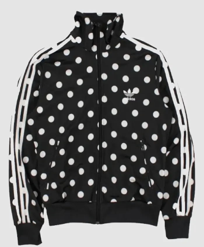 White Polka Dot Adidas Black Track Jacket