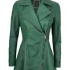 Women Biker Style Green Leather Peplum Jacket