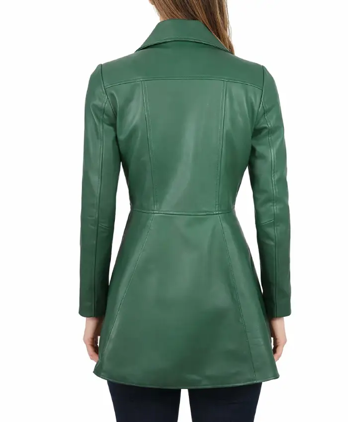 Women Peplum Style Green Leather Biker Jacket