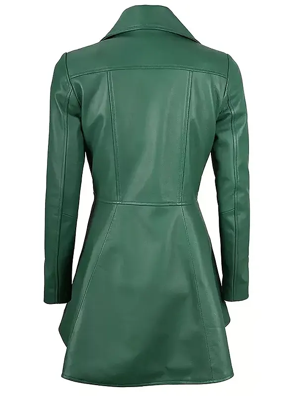 Women Peplum Style Green Leather Biker Jacket