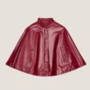 Women Red Genuine Leather Christmas Cape