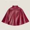 Women Red Genuine Leather Christmas Cape For Sale