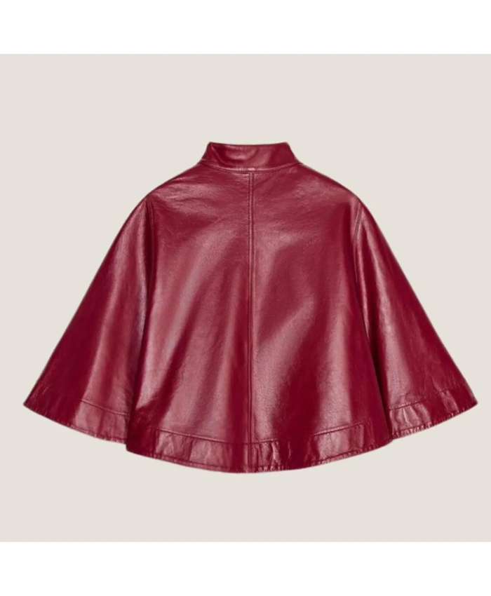 Women Red Genuine Leather Christmas Cape For Sale