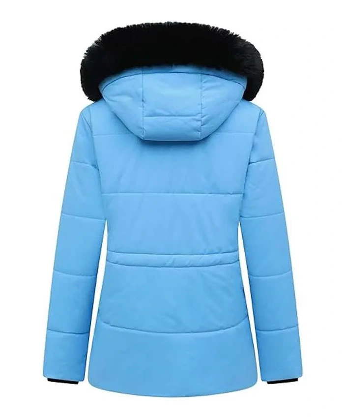 Women Winter Blue Puffer Hooded Jacket For Sale