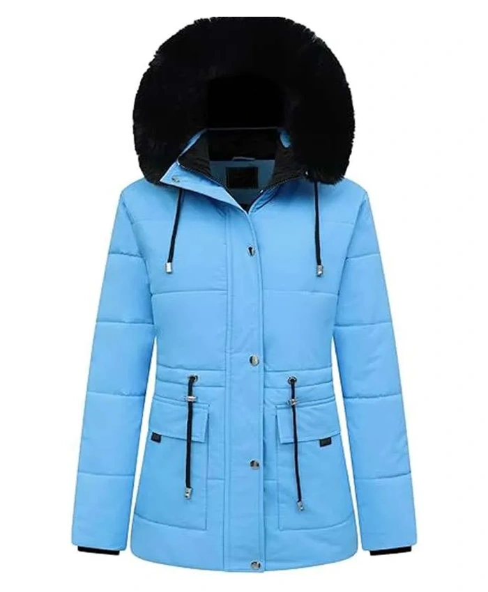 Women Winter Blue Puffer Hooded Jacket