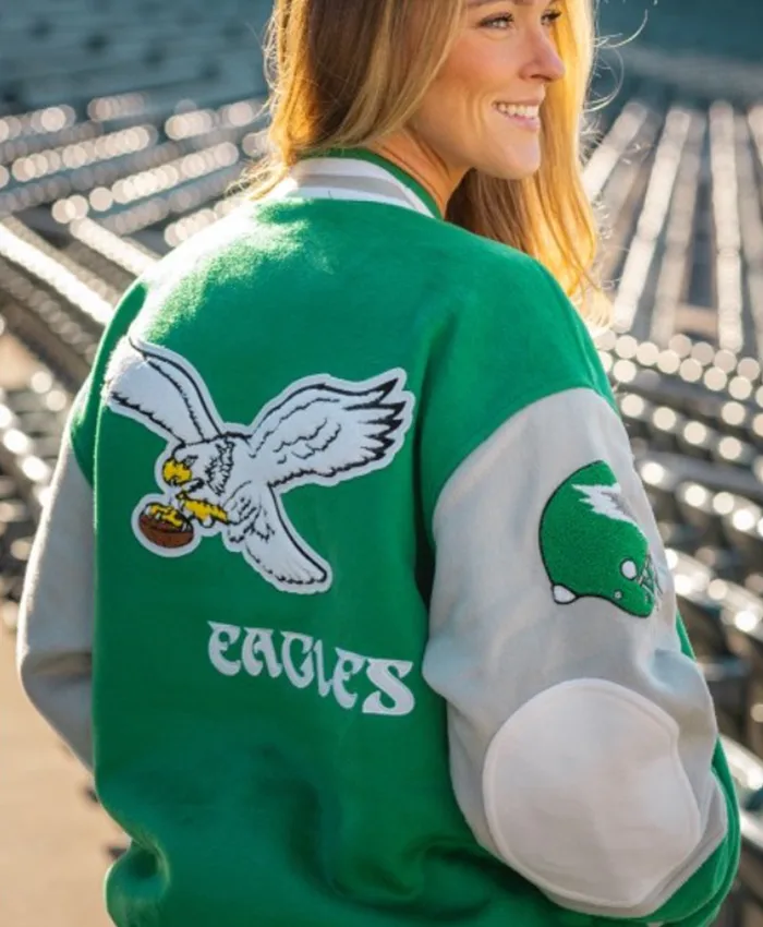 90’s Eagles Letterman Bomber Jacket For Sale